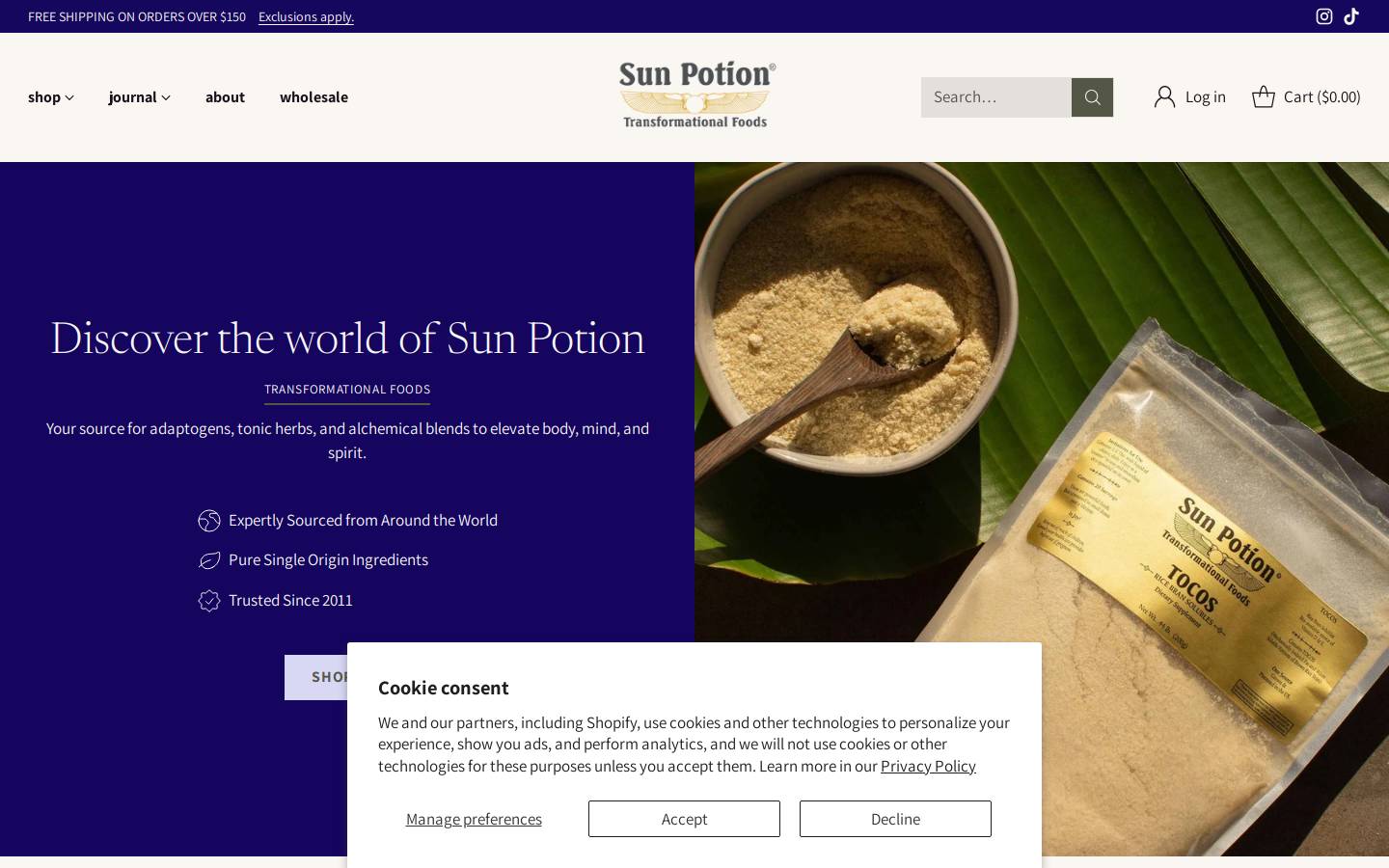 sunpotion.com homepage screenshot