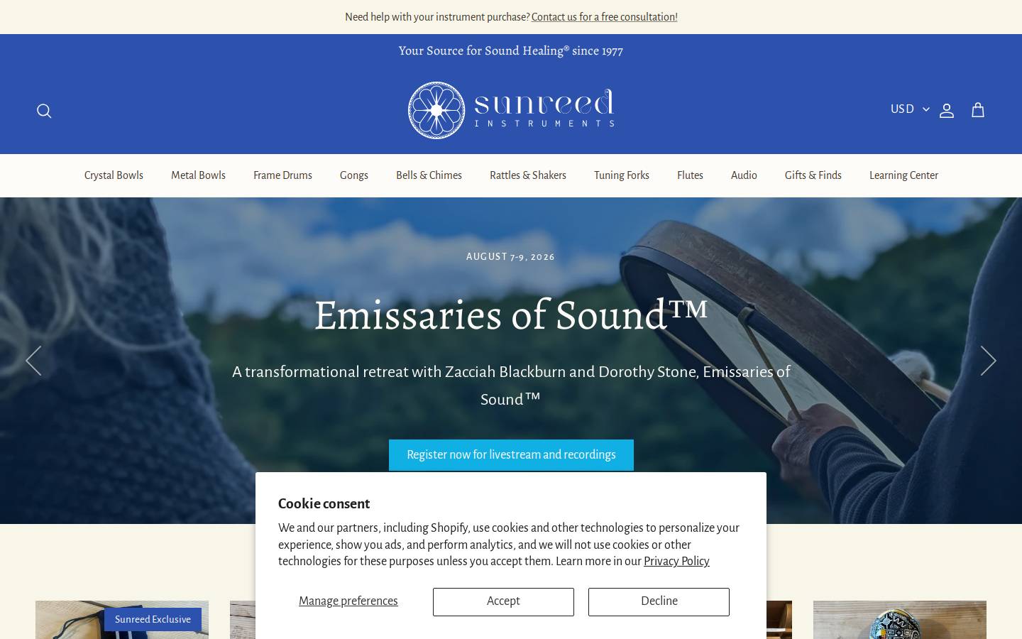 Sunreed Instruments homepage screenshot