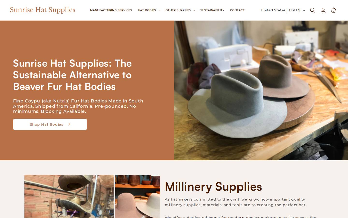 sunrisehatsupplies.com homepage screenshot