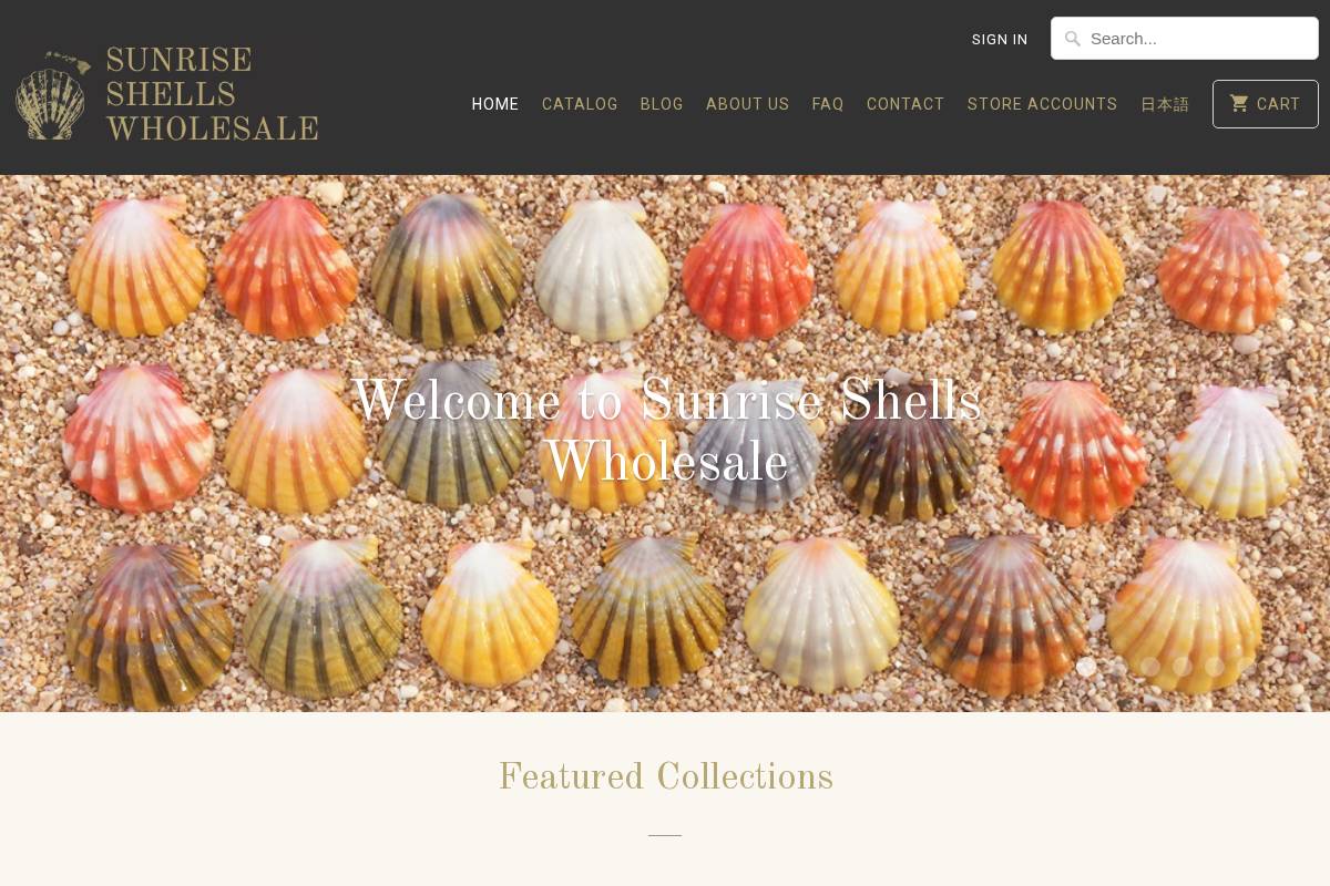 sunriseshellswholesale.com homepage screenshot