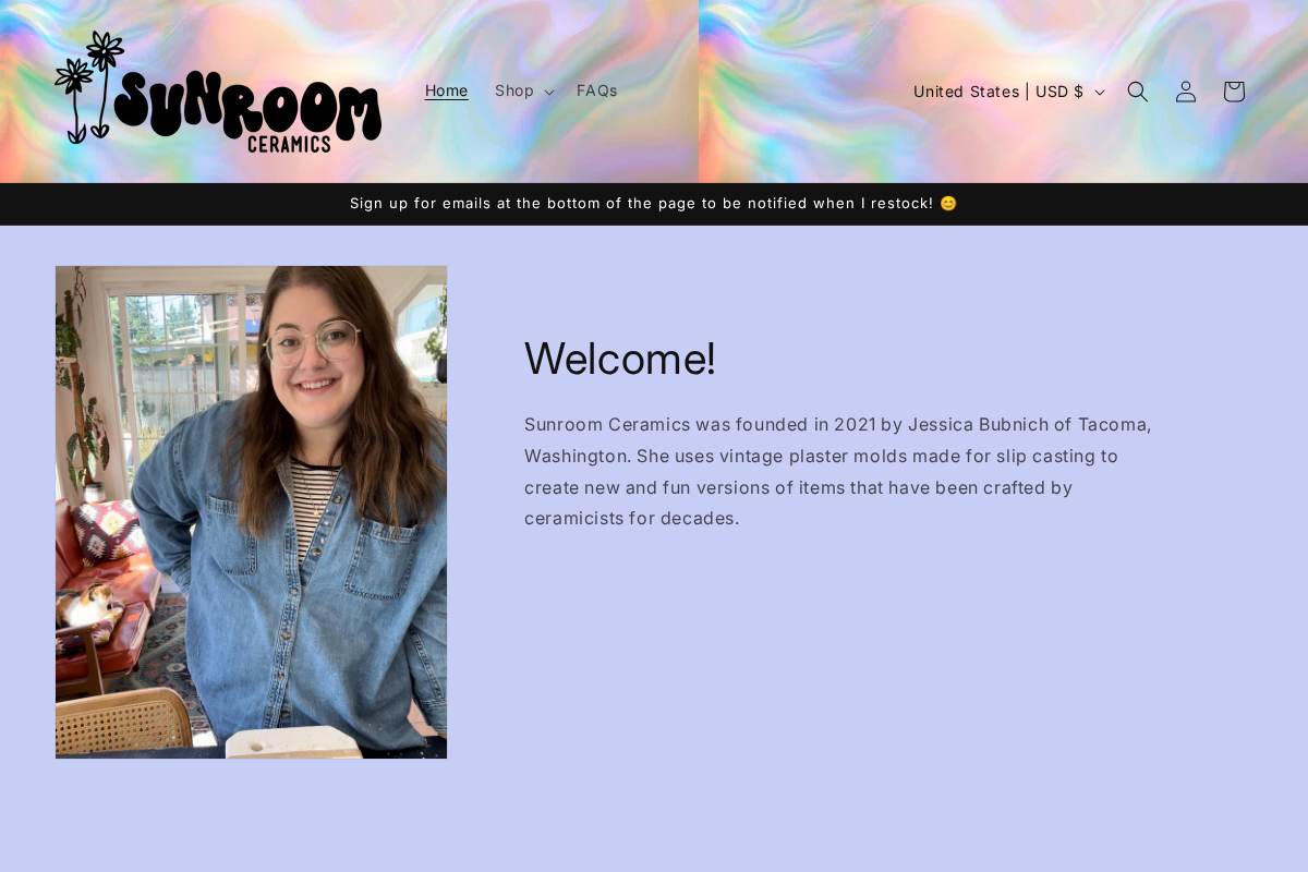 Sunroom Ceramics homepage screenshot