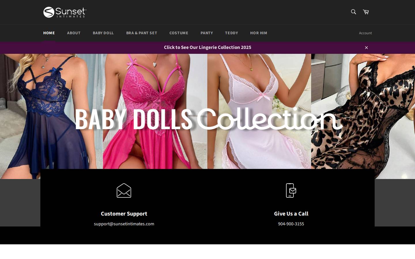 sunsetintimates.com homepage screenshot