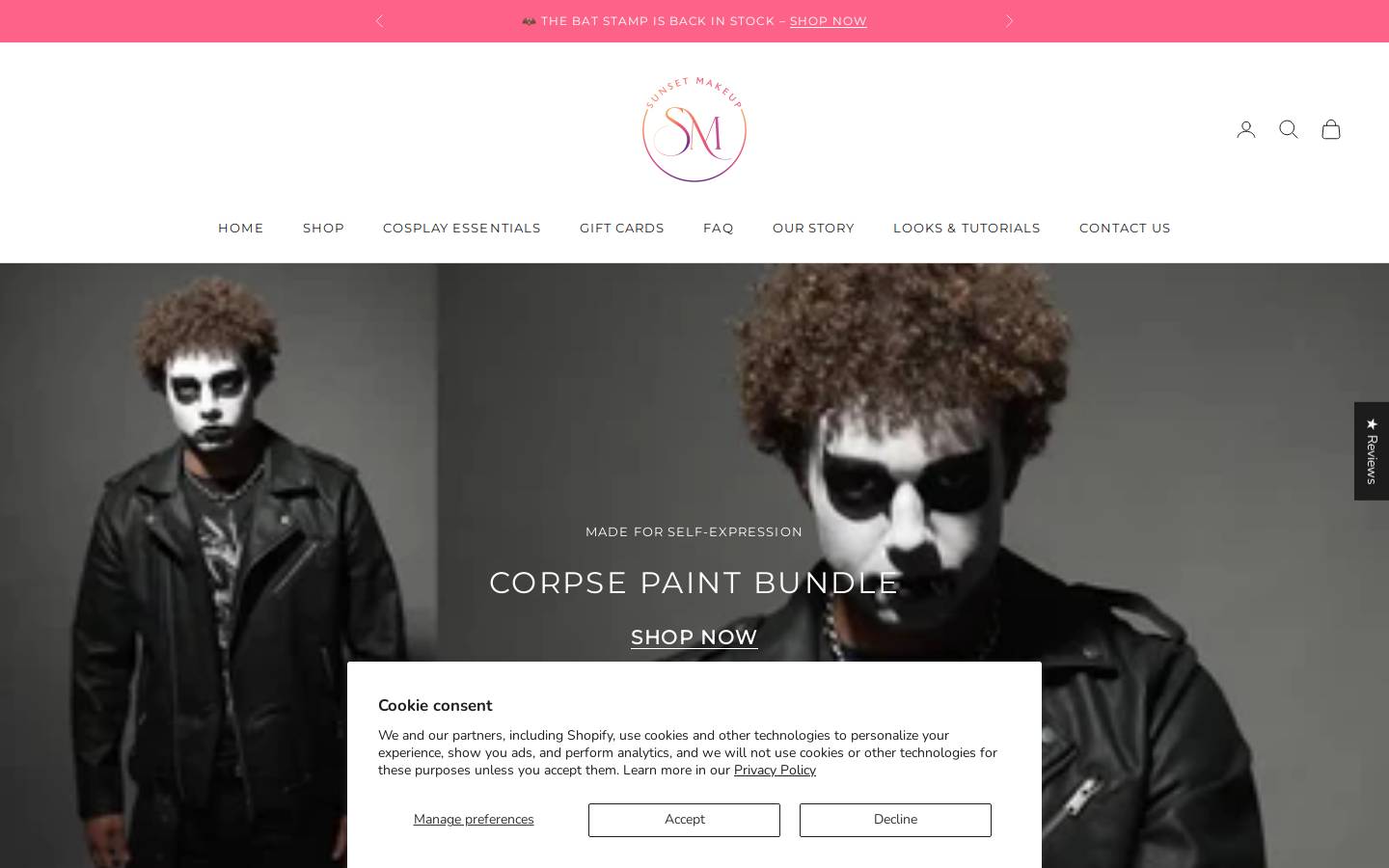 Sunsetmakeup homepage screenshot