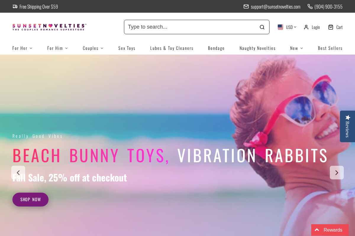 sunsetnovelties.com homepage screenshot