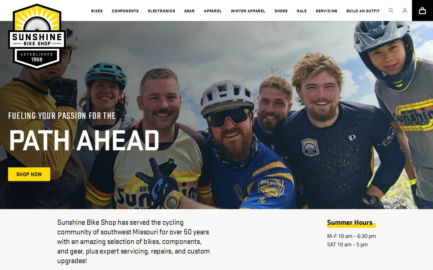 sunshinebike.com homepage screenshot
