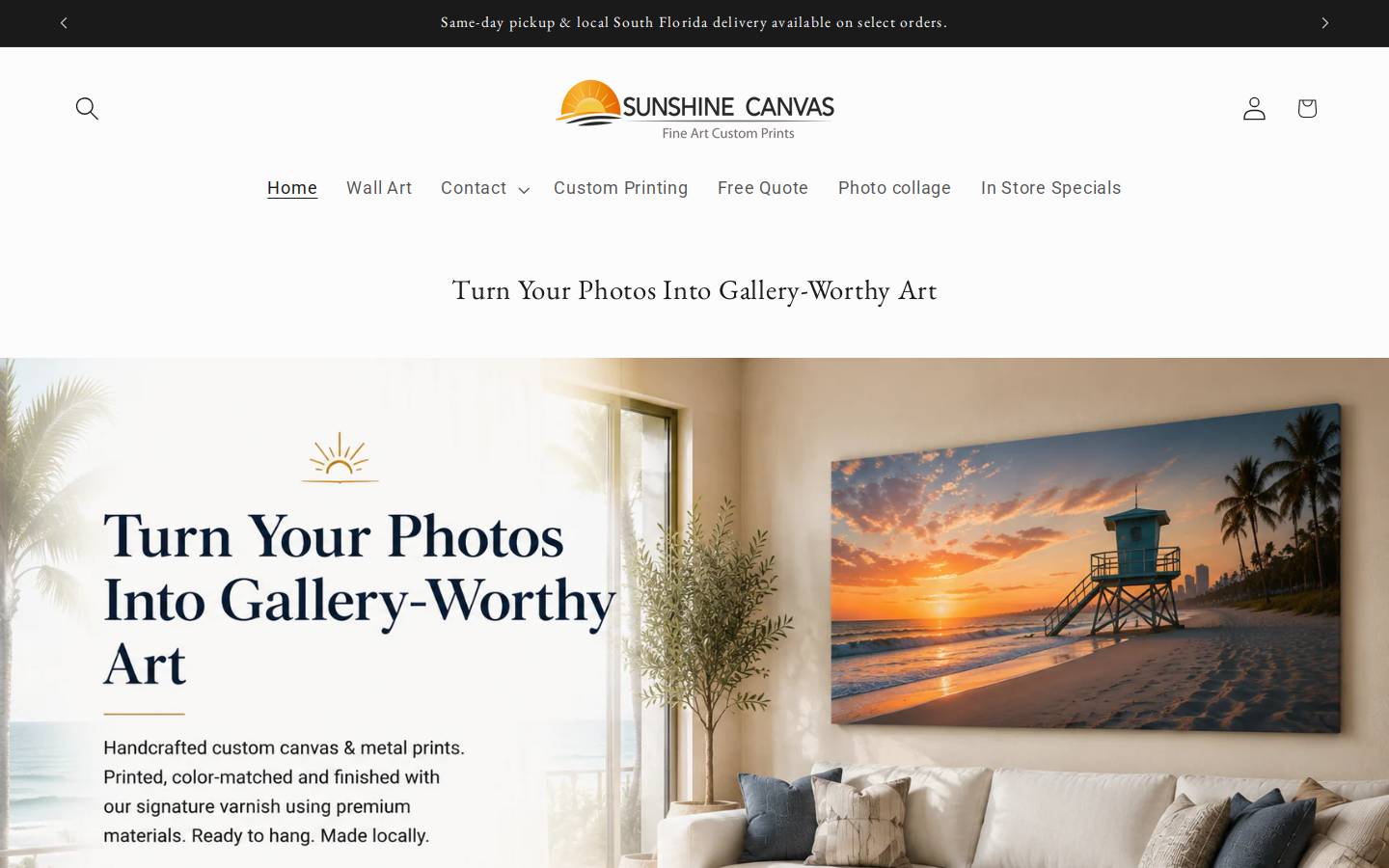 sunshinecanvas.com homepage screenshot