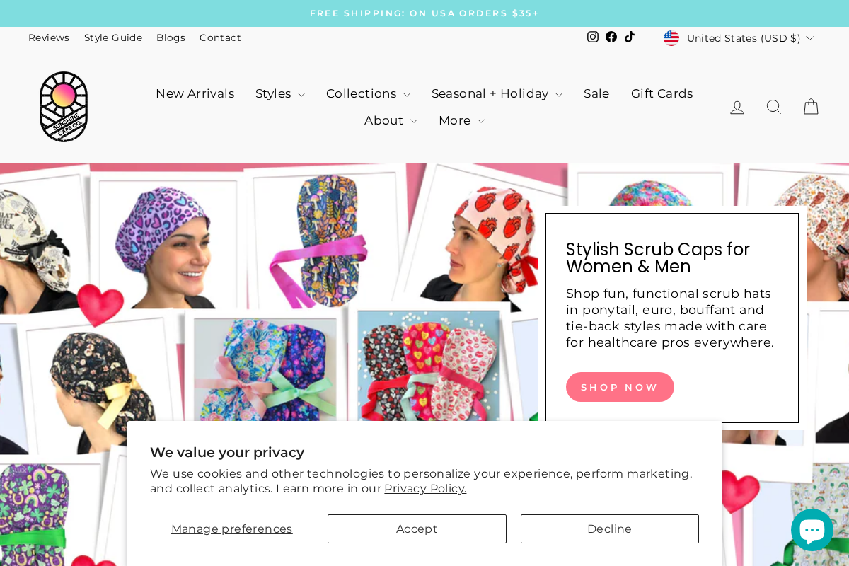 Sunshine Caps Co. homepage screenshot