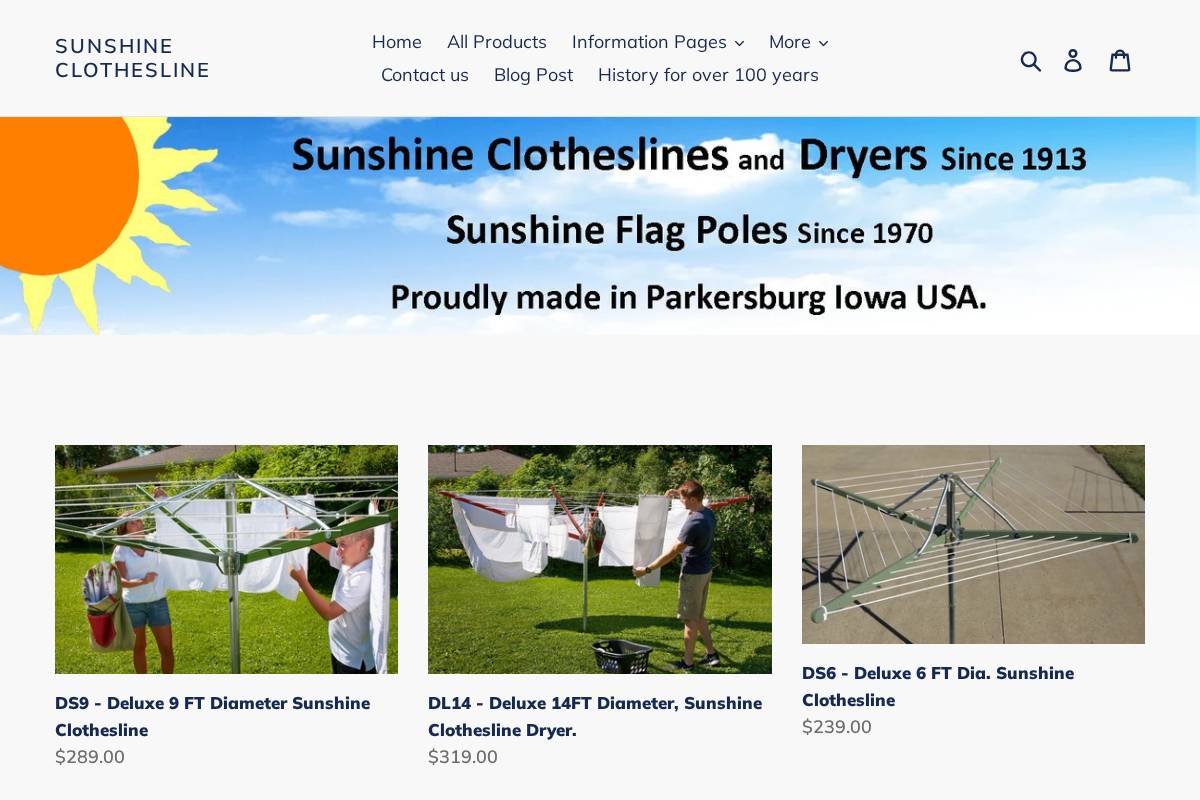 sunshineclothesline.com homepage screenshot