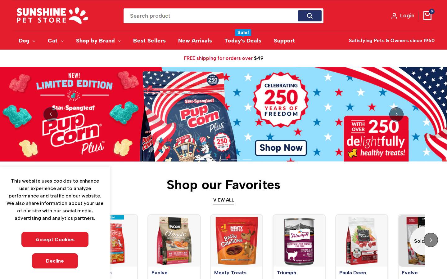 sunshinepetstore.com homepage screenshot