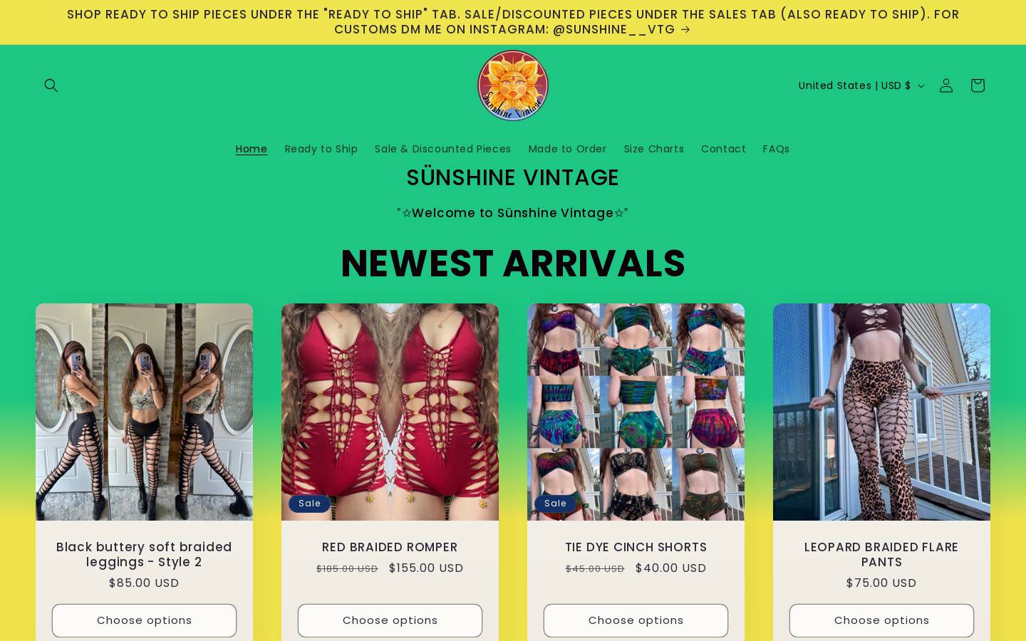 sunshinevintage.net homepage screenshot