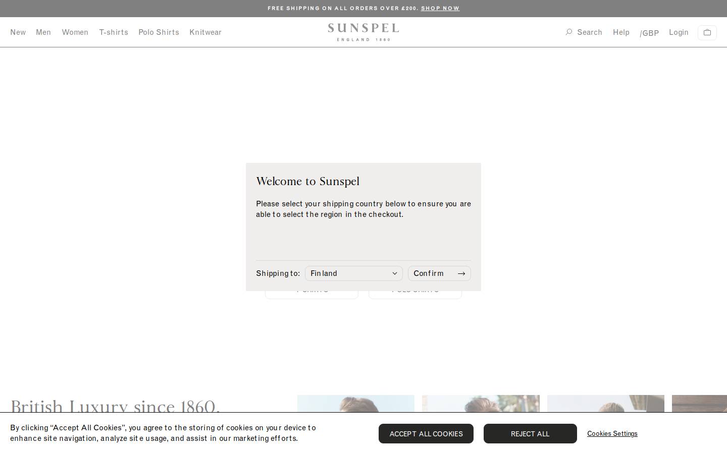 Sunspel  homepage screenshot