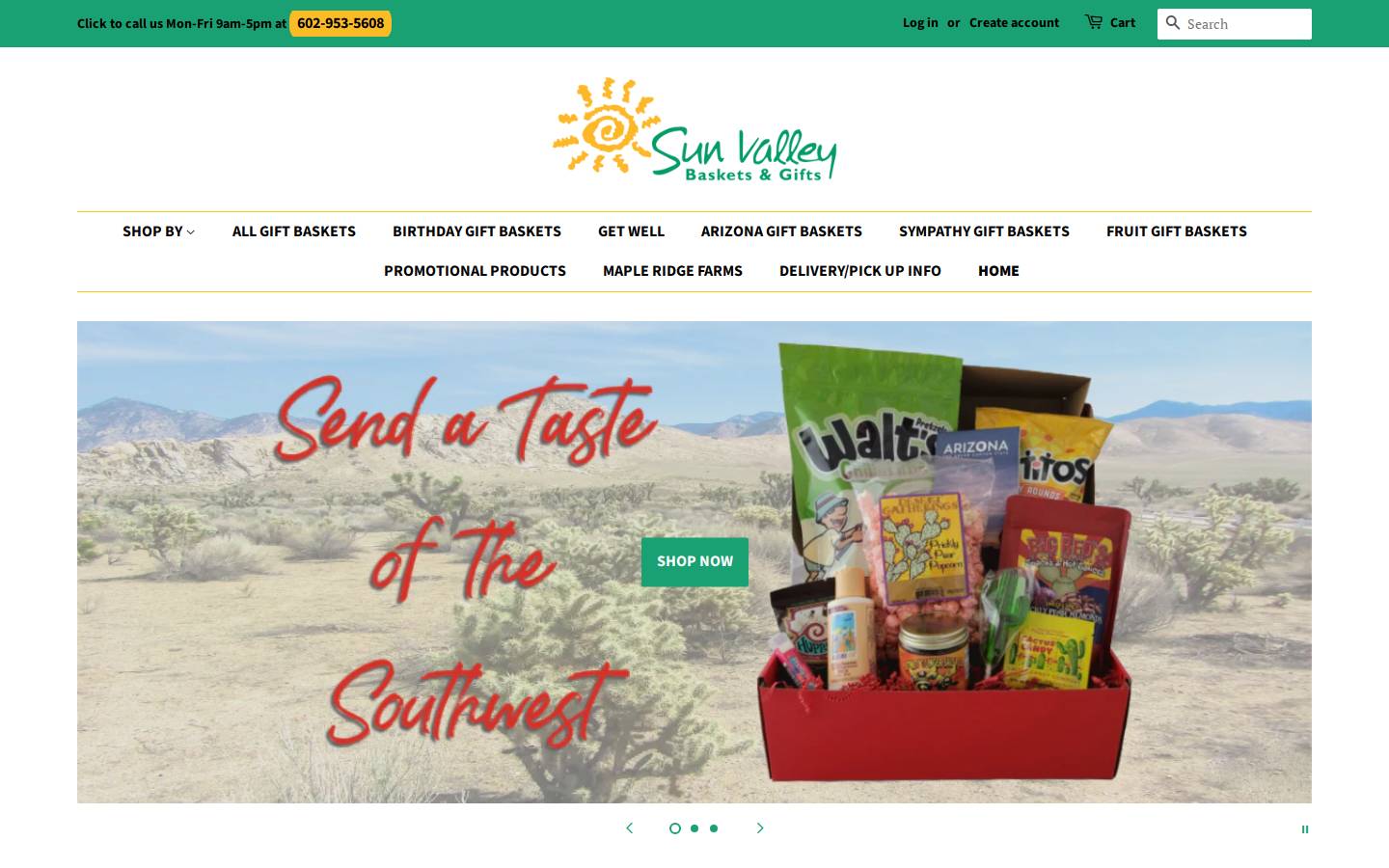 sunvalleygiftbaskets.com homepage screenshot