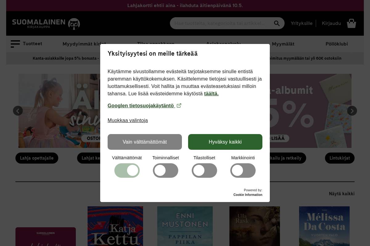 Suomalainen Kirjakauppa homepage screenshot