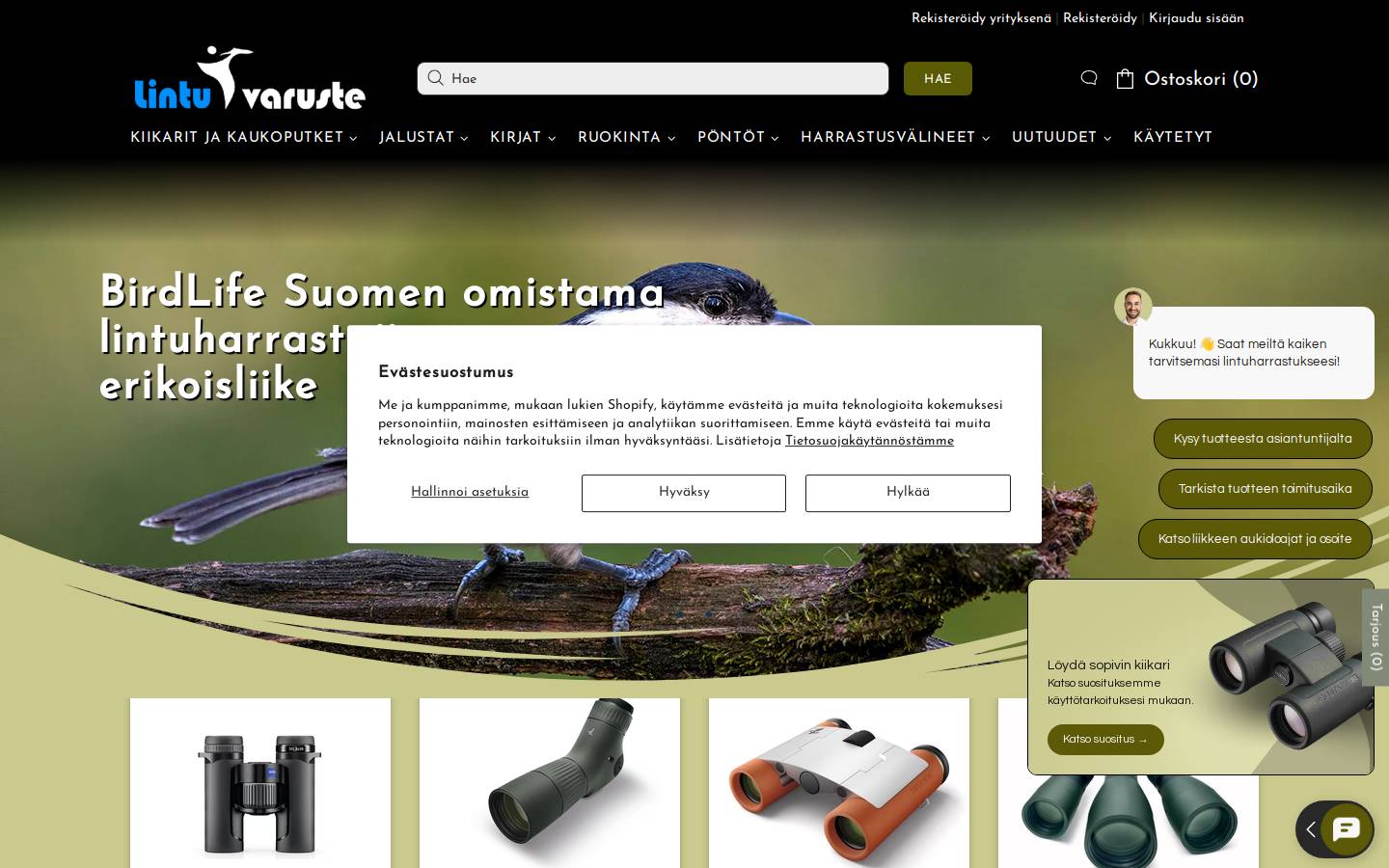 suomenlintuvaruste.com homepage screenshot