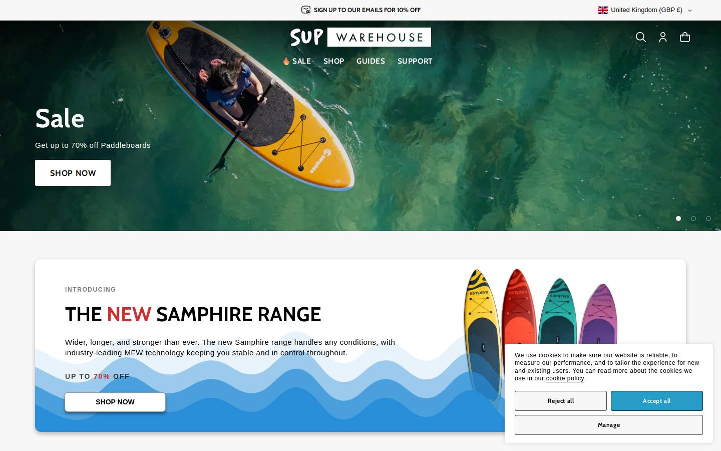 SUP Warehouse homepage screenshot