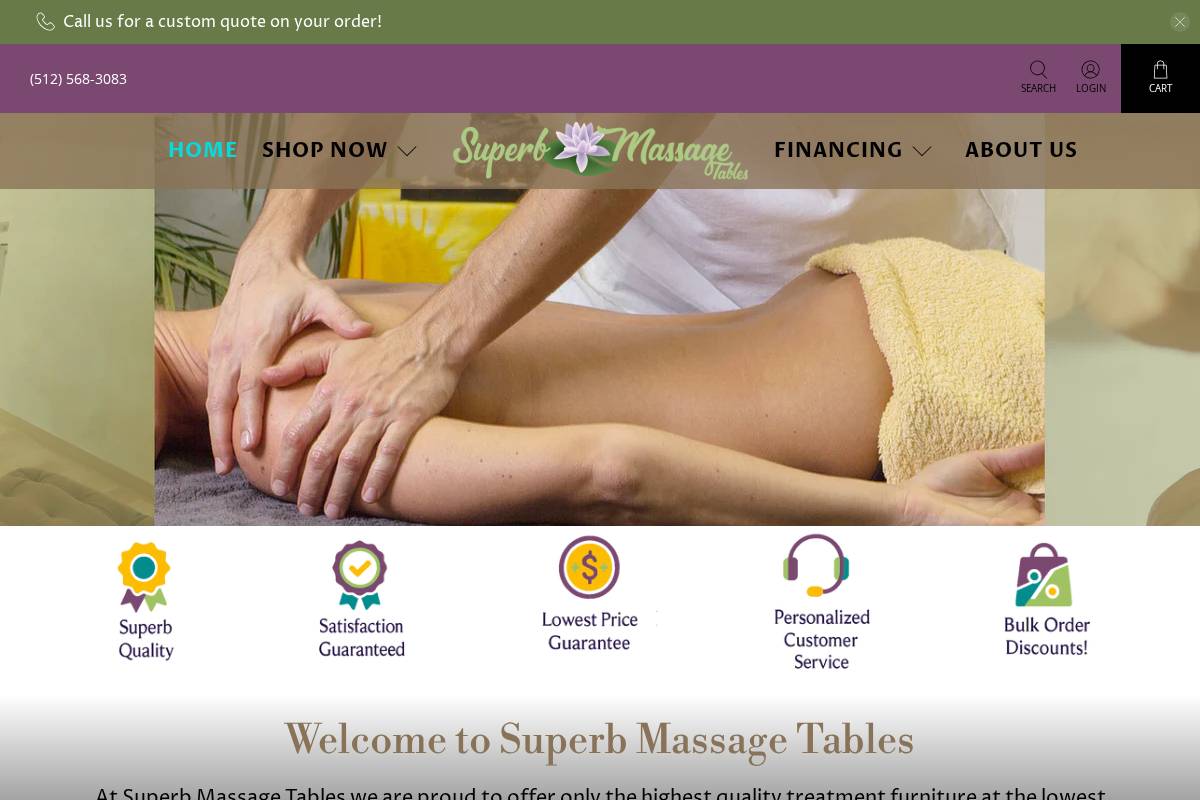 superbmassagetables.com homepage screenshot