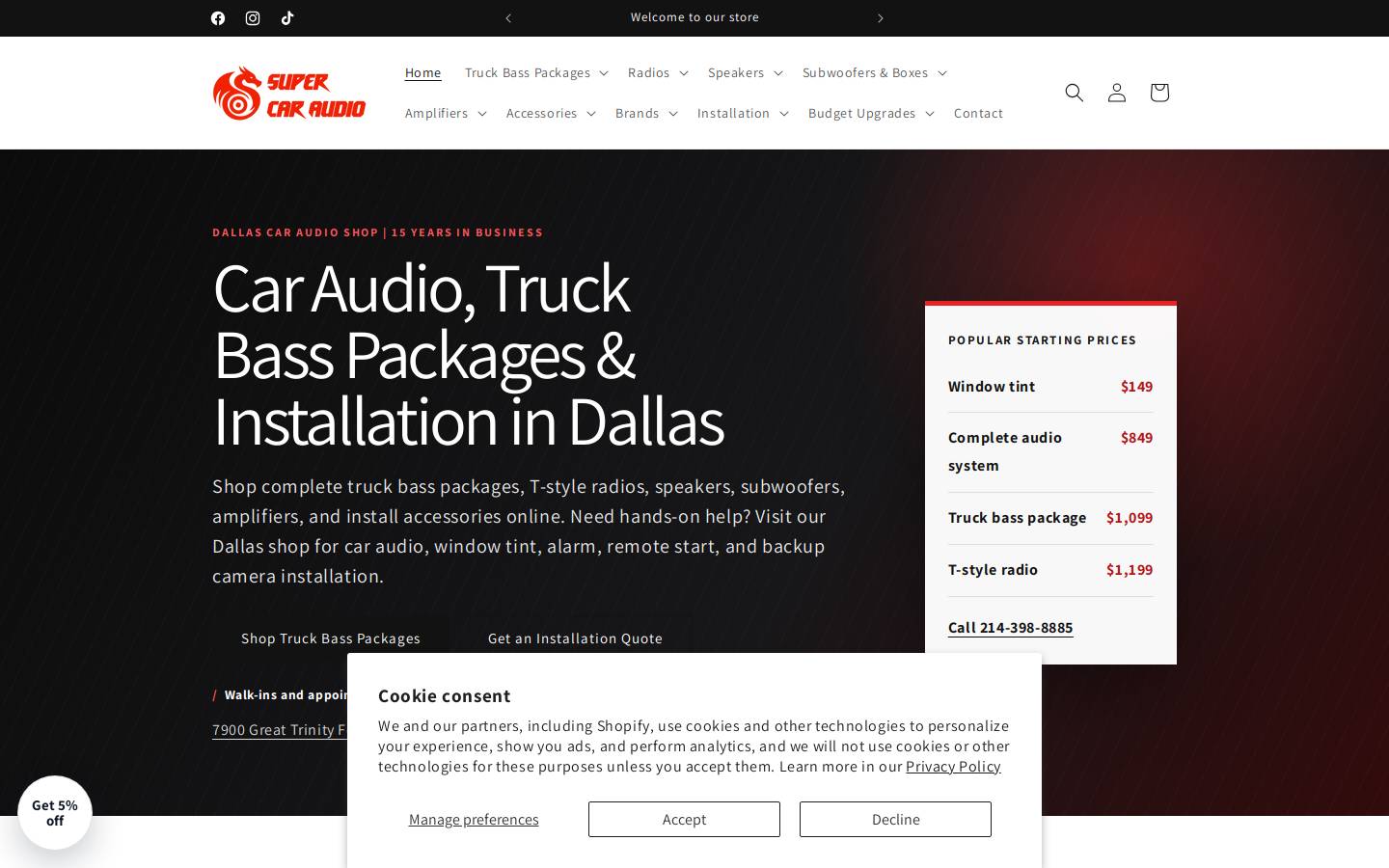 supercaraudio.com homepage screenshot