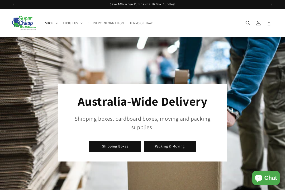 Super Cheap Boxes homepage screenshot