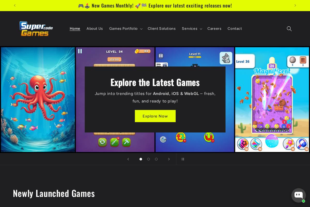 supercodegames.com homepage screenshot