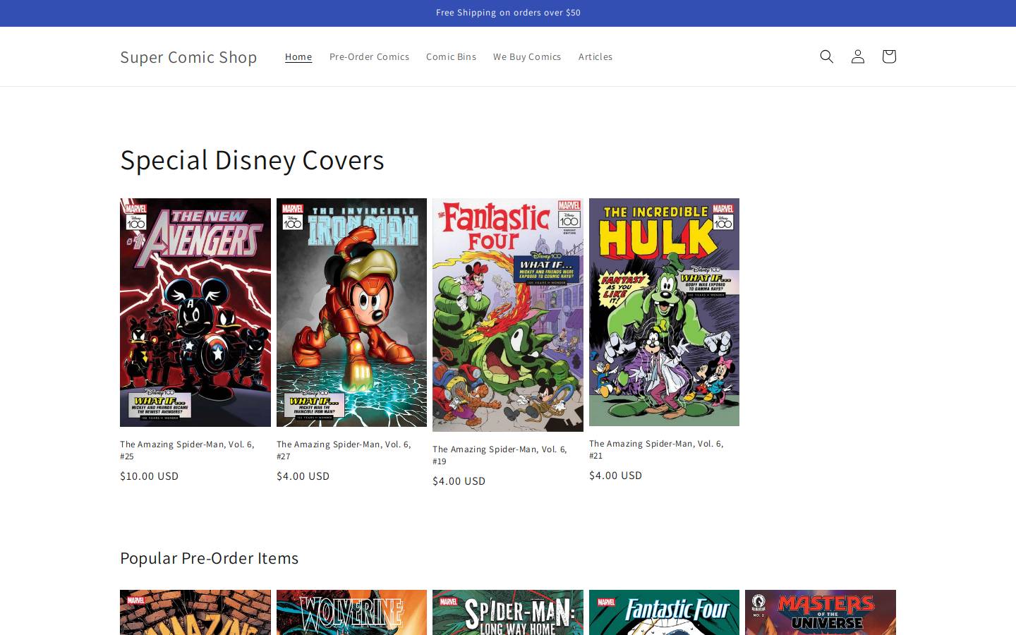 supercomicshop.com homepage screenshot