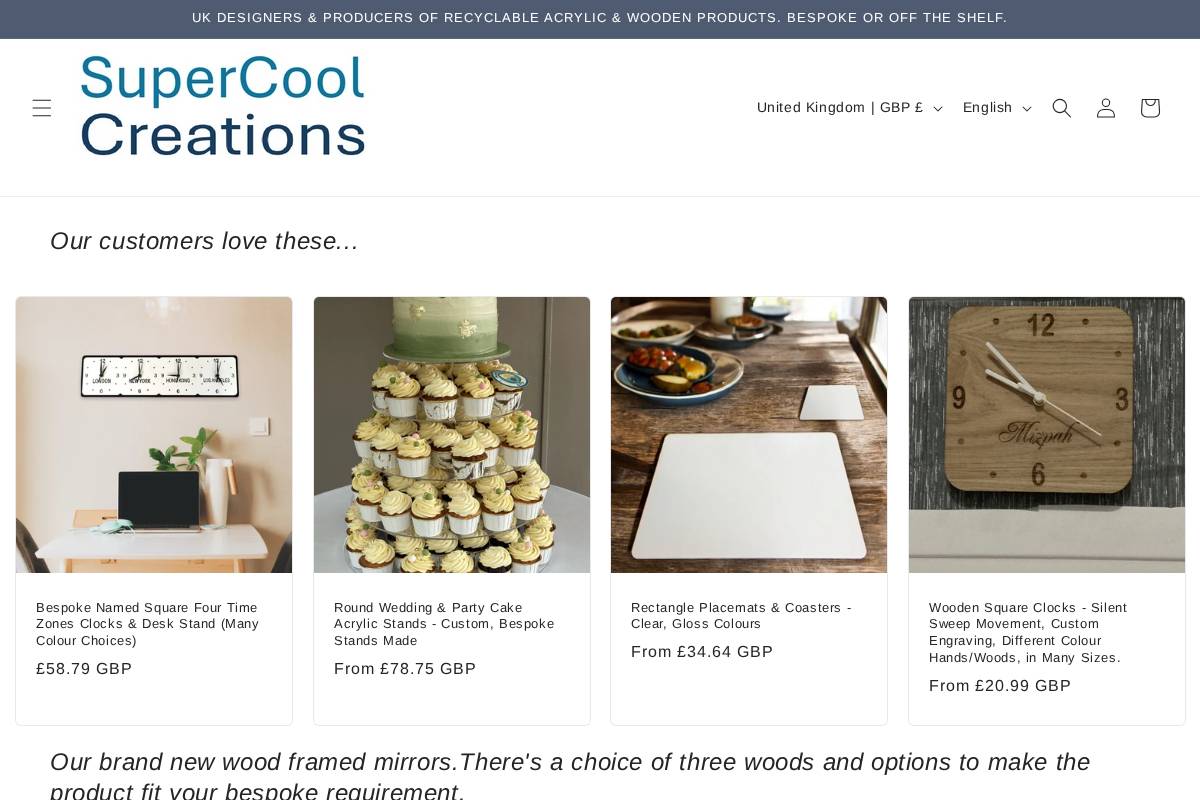 Super Cool Creations homepage screenshot