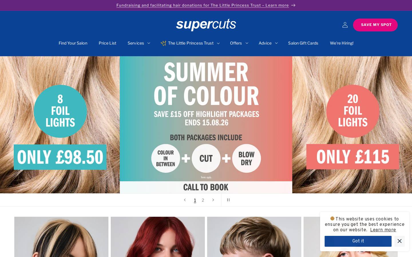 Supercuts UK homepage screenshot