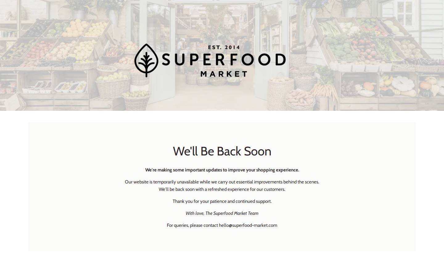 Superfood Market homepage screenshot