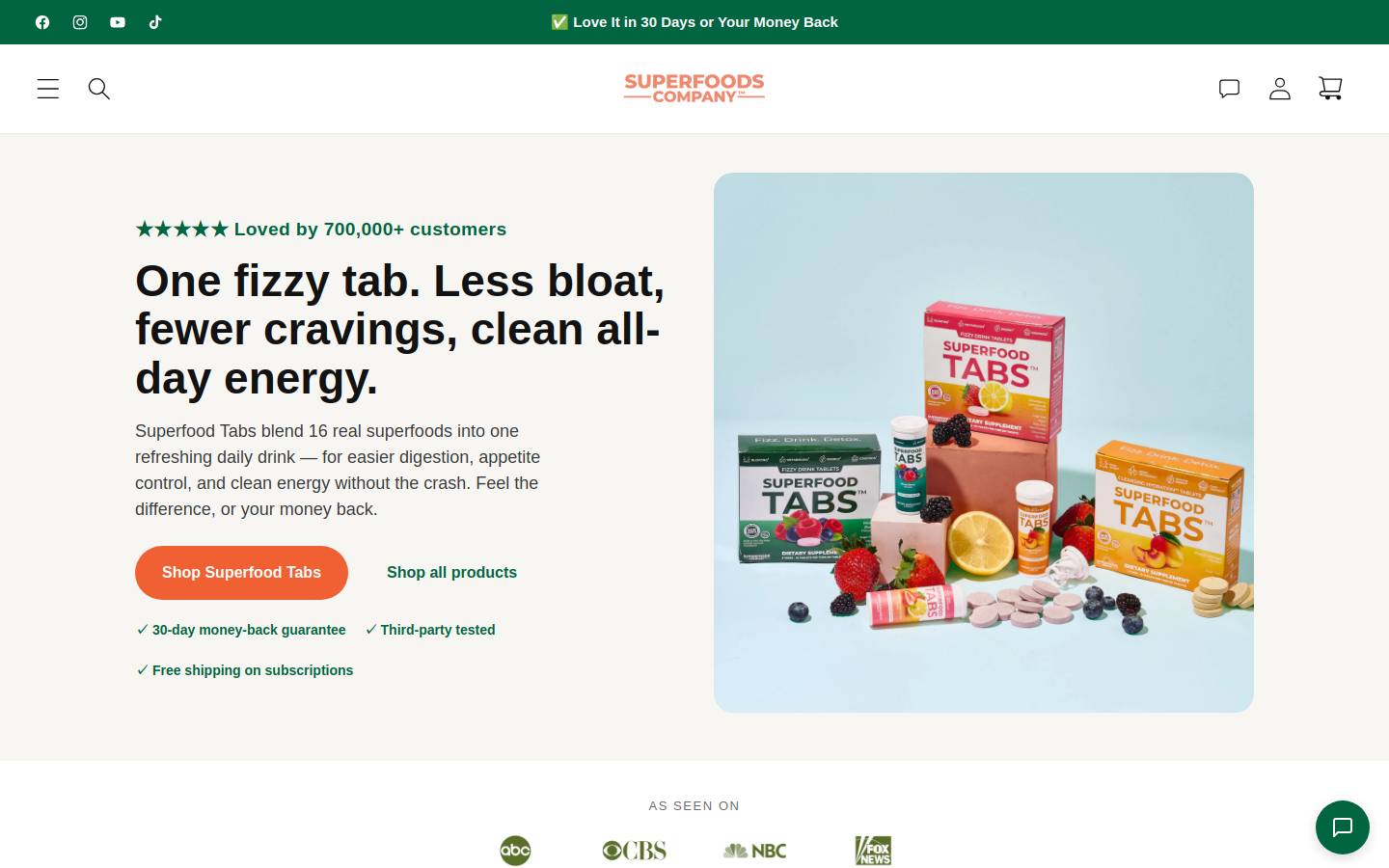 Superfoods Company: Home of Superfood Tabs homepage screenshot