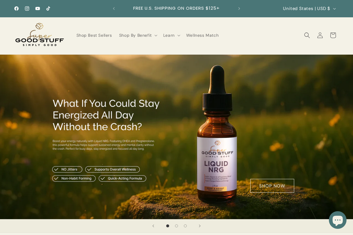 Super Good Stuff homepage screenshot