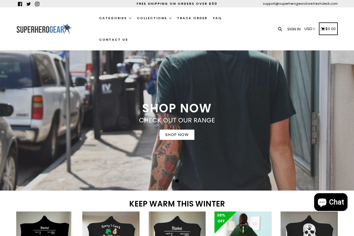 superherogearstore.com homepage screenshot