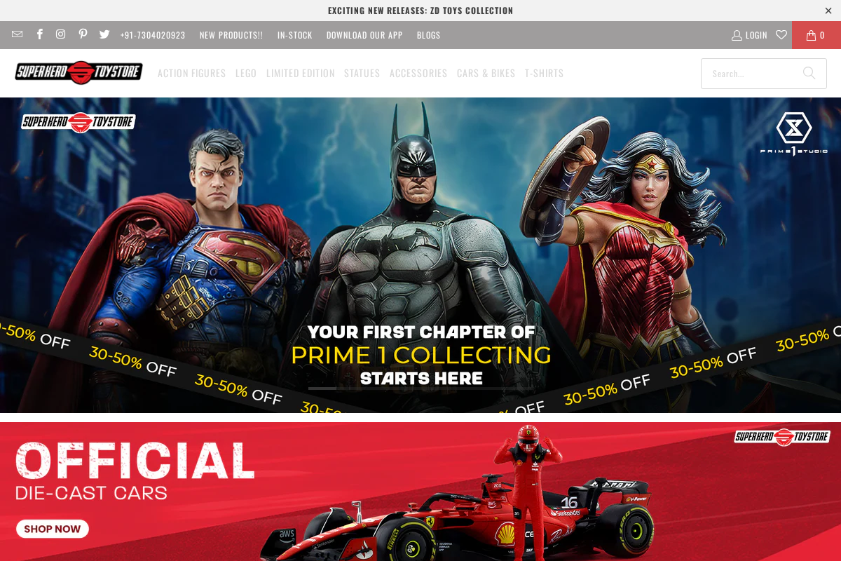 www.superherotoystore.com homepage screenshot