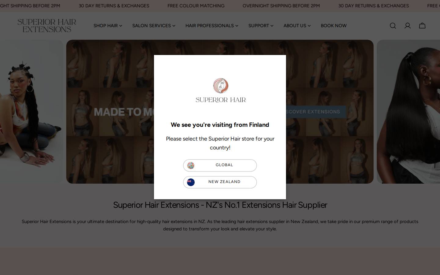 Superior Hair NZ homepage screenshot
