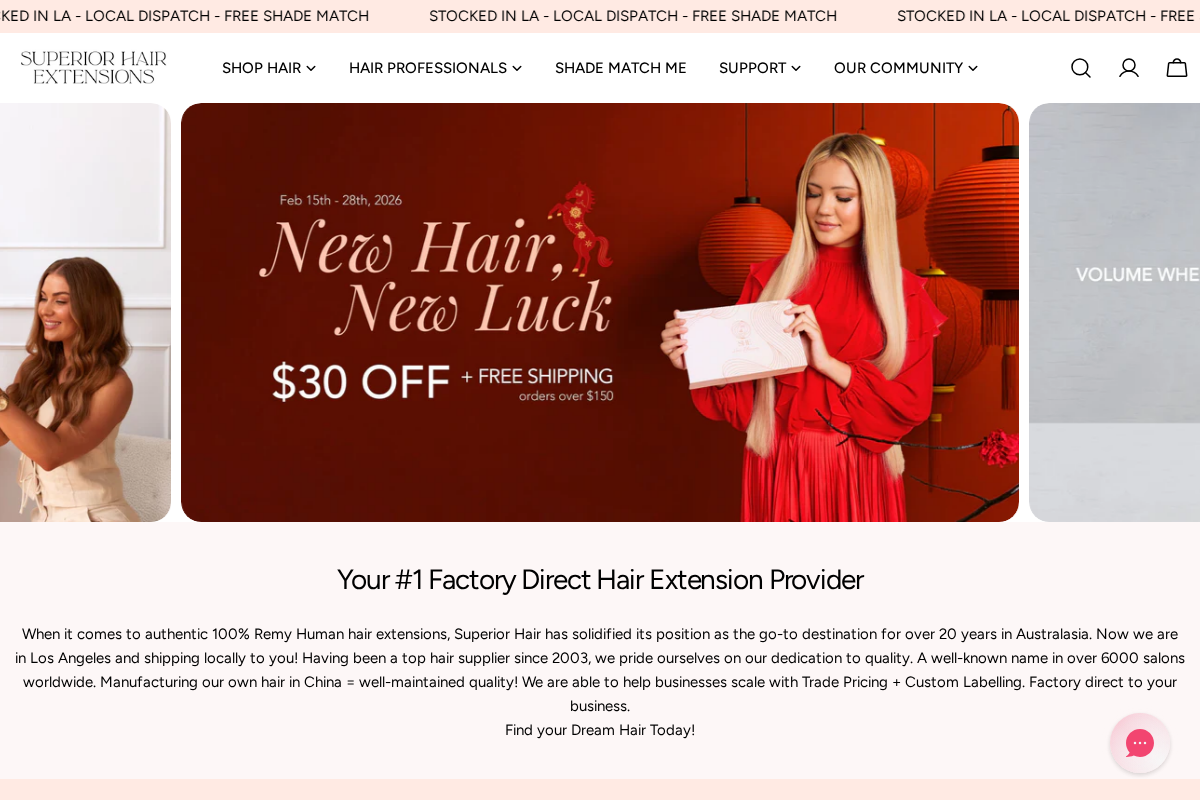 Superior Hair Extensions Global homepage screenshot
