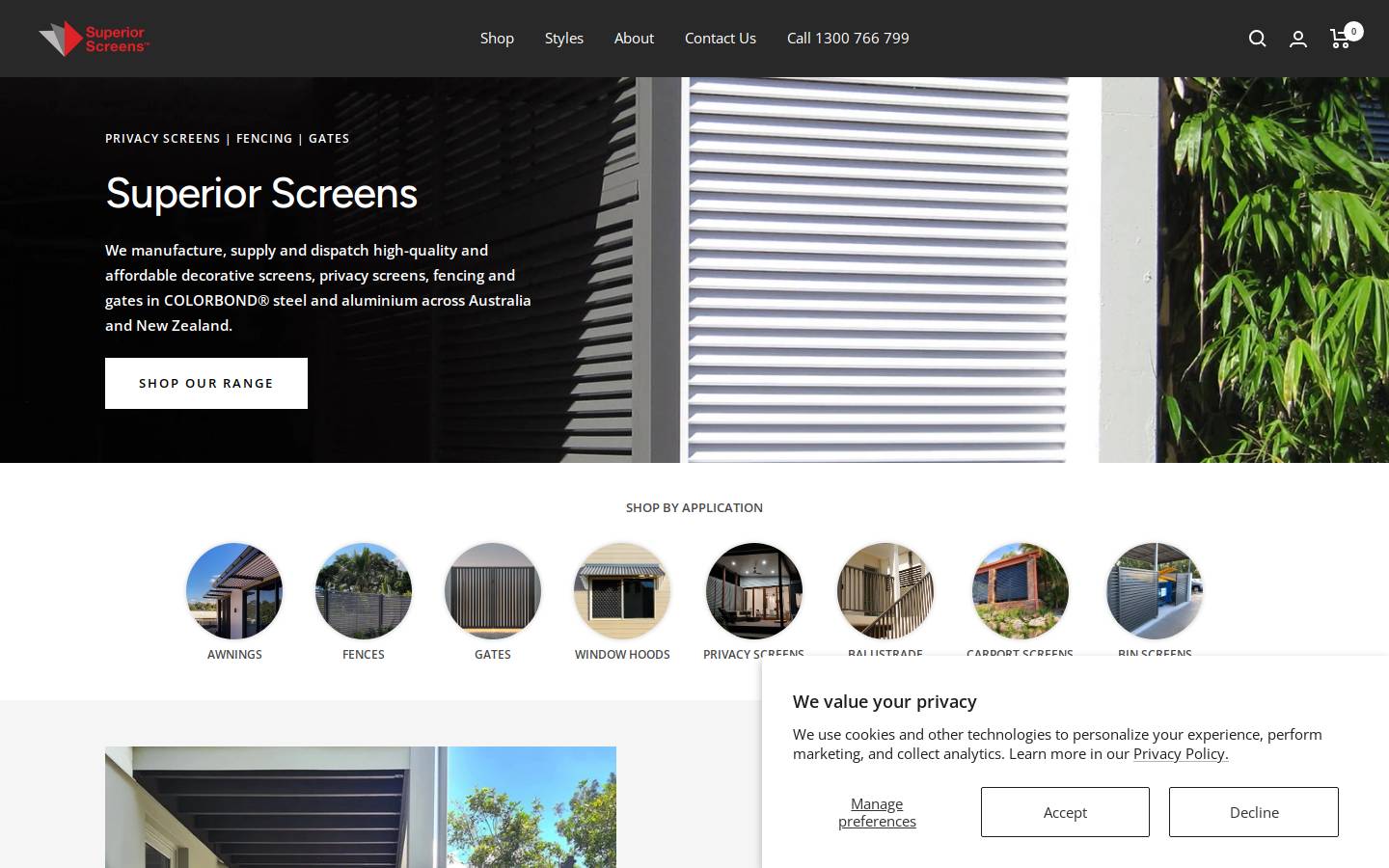 superiorscreens.com.au homepage screenshot