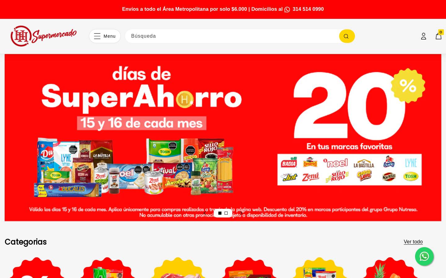 supermercadoshh.com homepage screenshot