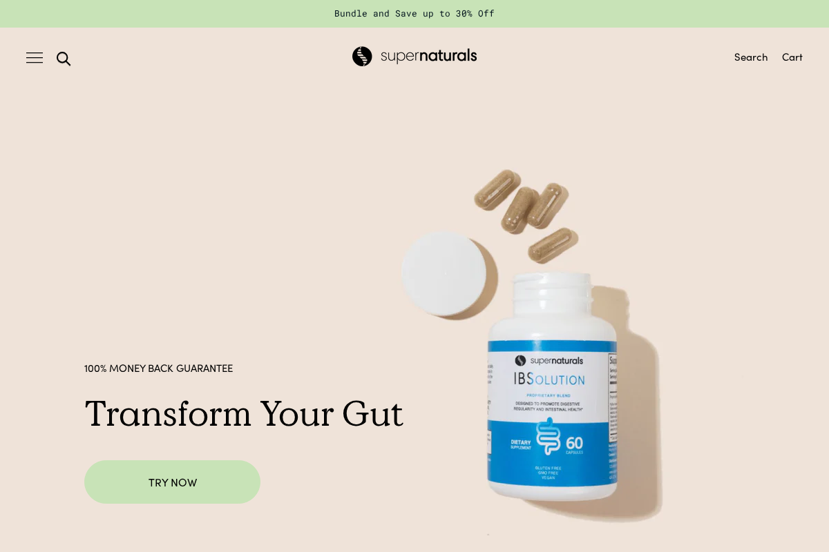 Super Naturals Health homepage screenshot