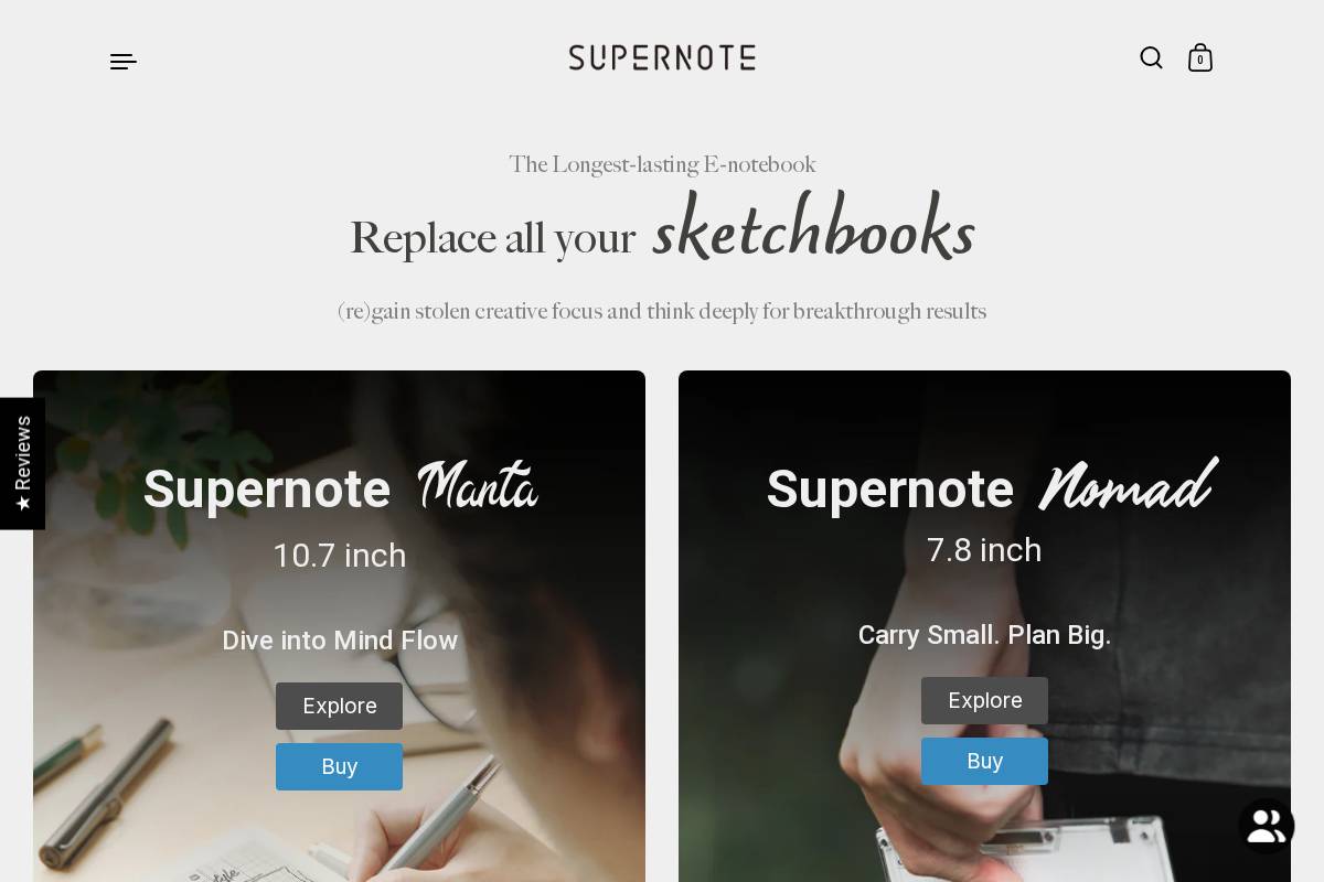Supernote homepage screenshot