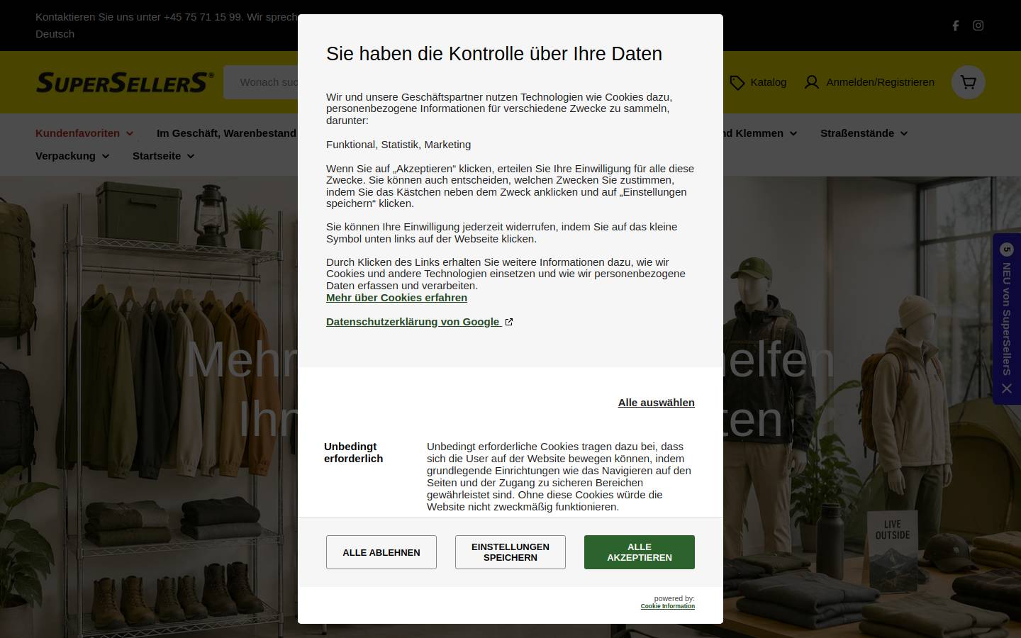 SuperSellerS ApS - Butiksinventar og interiør homepage screenshot