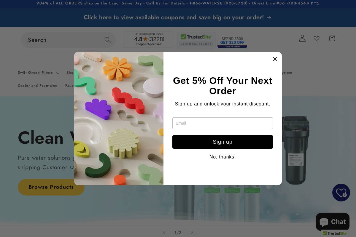 SuperWater.com homepage screenshot