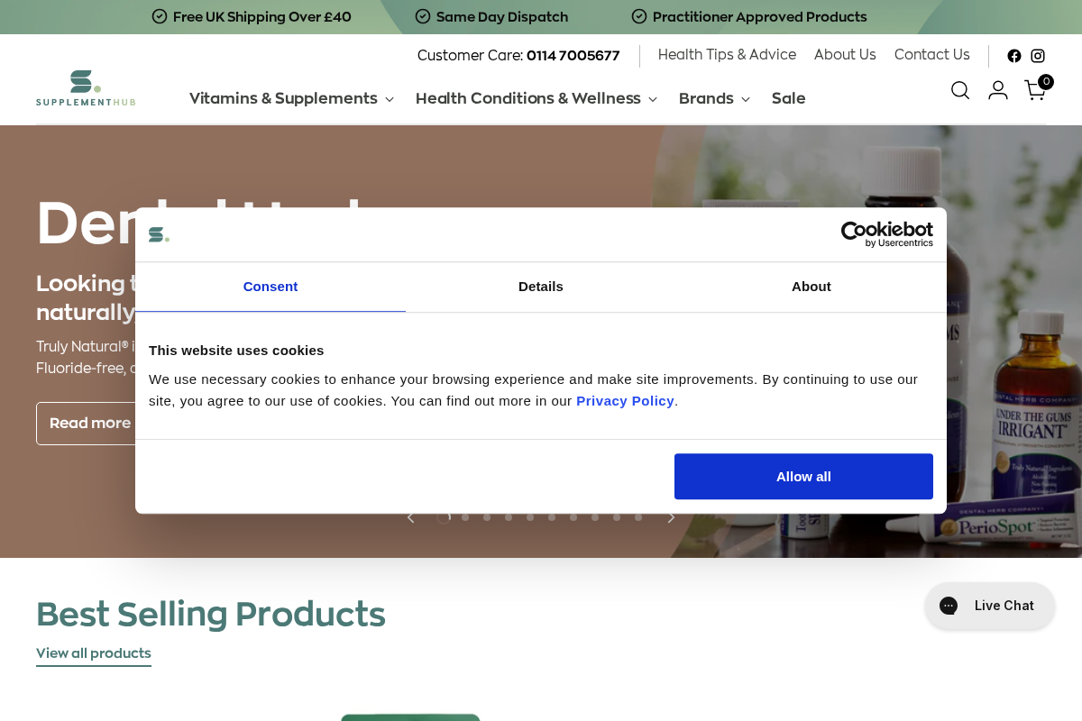 Supplement Hub UK homepage screenshot