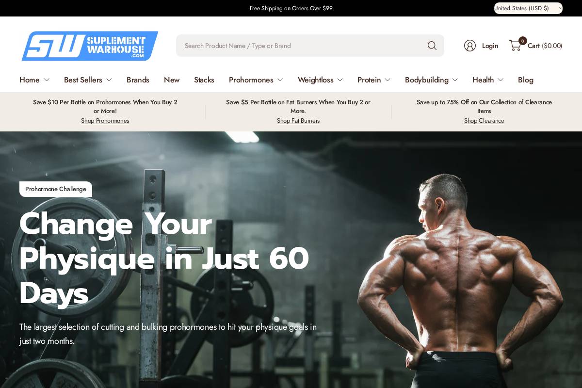 SupplementWarehouse.com  homepage screenshot