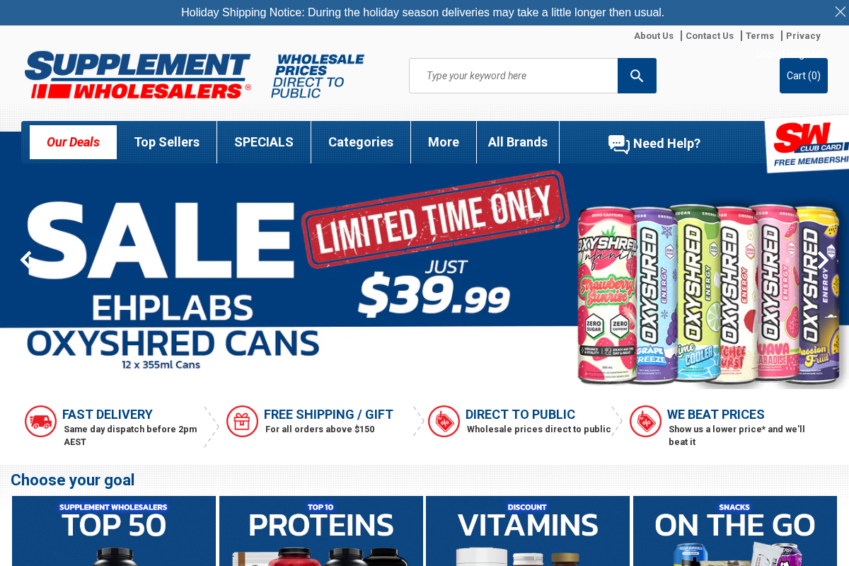 Supplement Wholesalers homepage screenshot