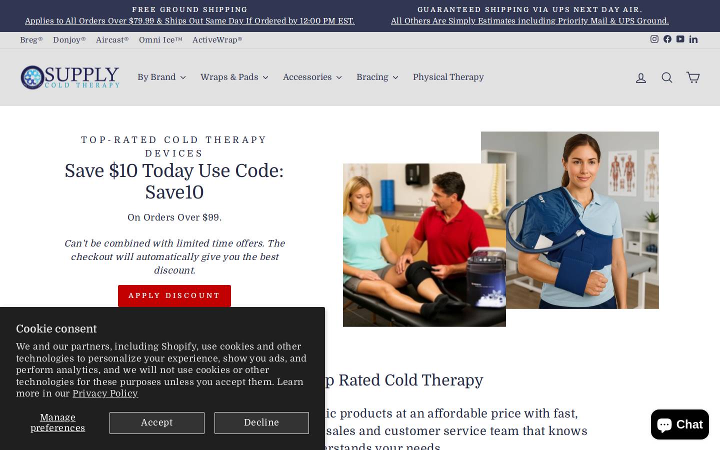 supplycoldtherapy.com homepage screenshot