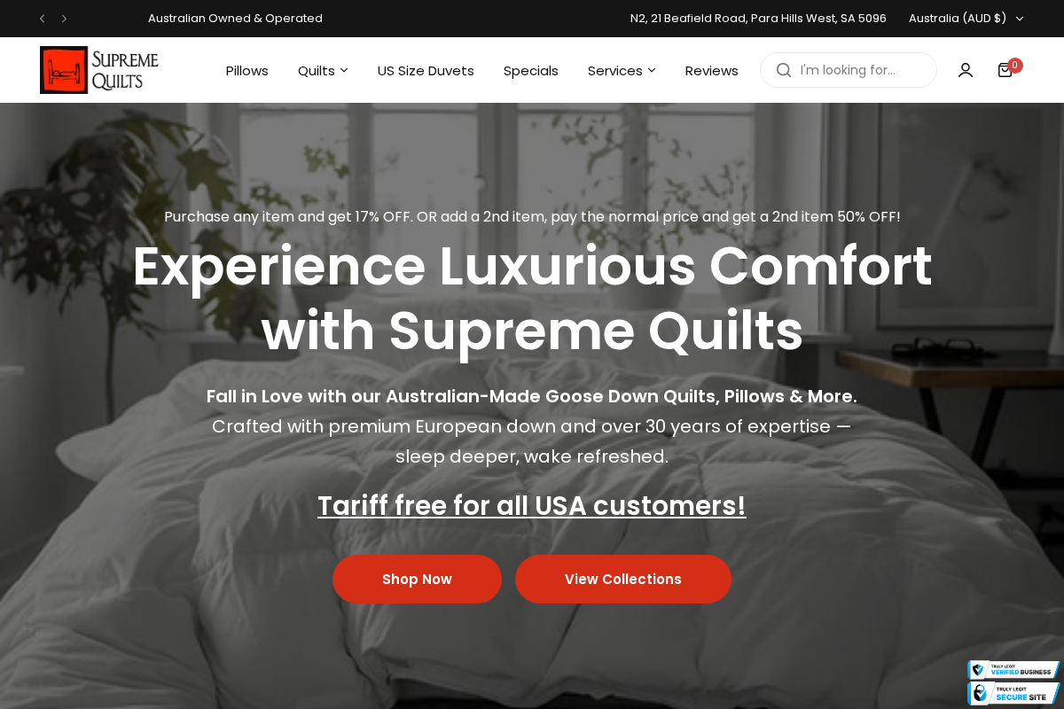 Supreme Quilts homepage screenshot