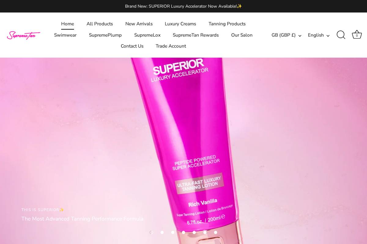 Supremetanning homepage screenshot