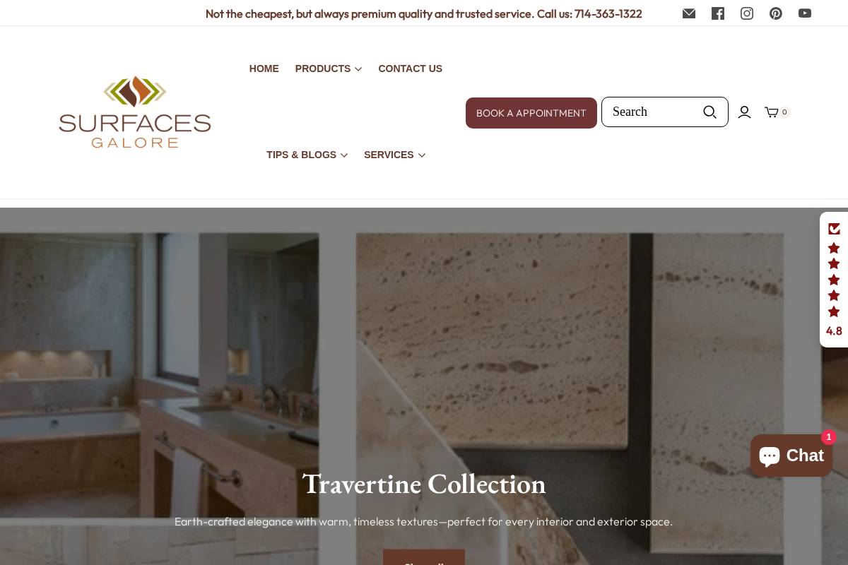 surfacesgalore.com homepage screenshot