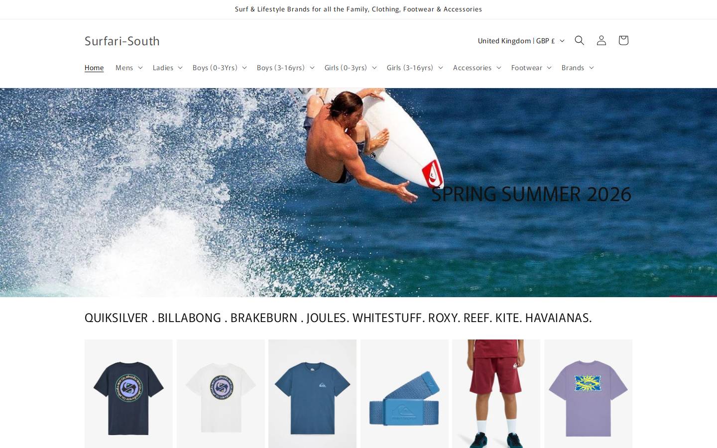 Surfari Surf Wear homepage screenshot