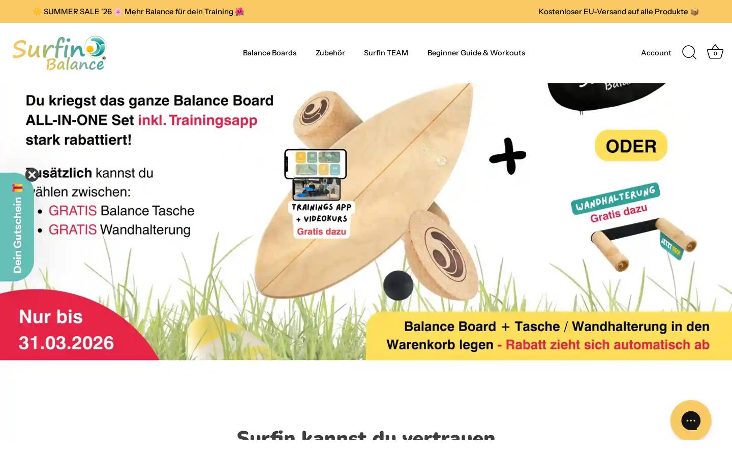 Surfinbalance homepage screenshot