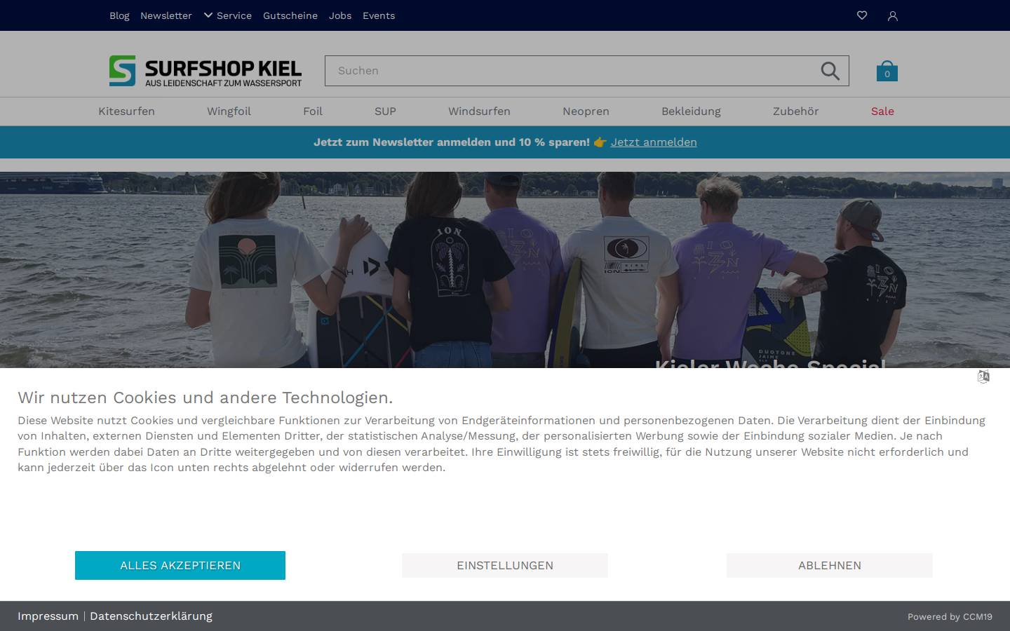 Surfshop Kiel homepage screenshot