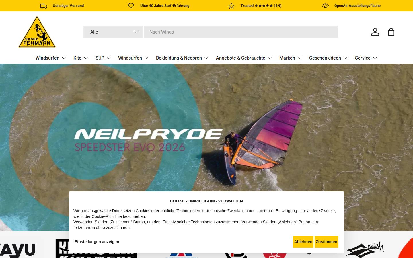 surfshopfehmarn.de homepage screenshot